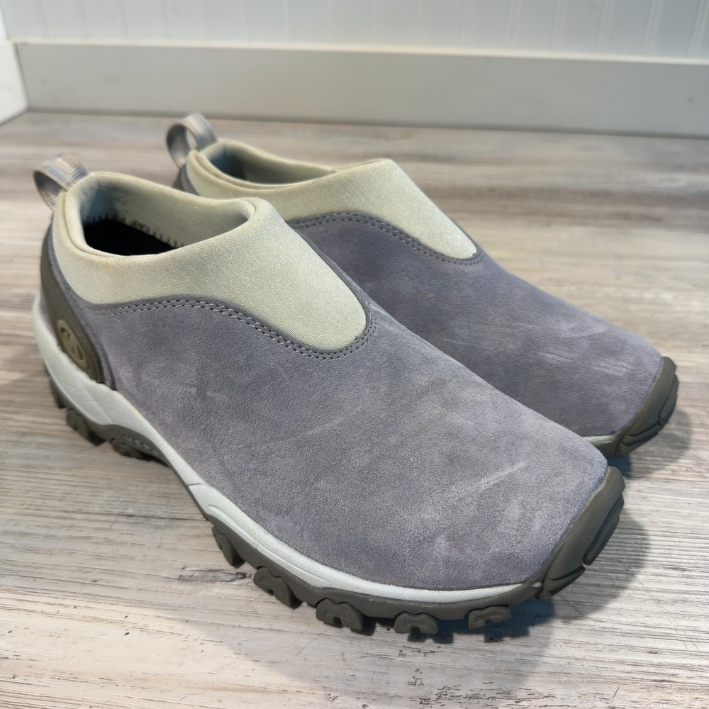 Merrell Satellite Mocs Slip on Loafers in Cold Grey suede Women's Sz 10